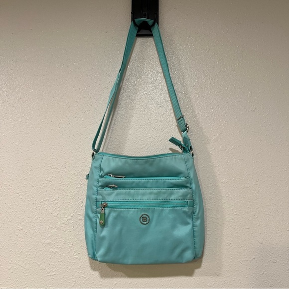 Beside-U RFID Blocking Teal Green Medium Crossbody Bag Hand Sewn Nylon EUC - Picture 2 of 13